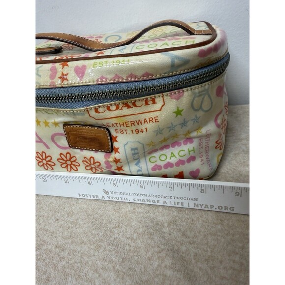 Y2K COACH MULTICOLOR RAINBOW LAMINATED BANDANA BLUE TOP HANDLE POUCH BAG PURSE - Picture 5 of 12